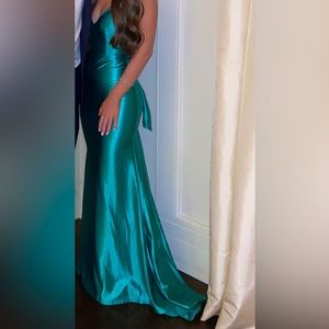 Long Satin Dress with Bow Tie Back